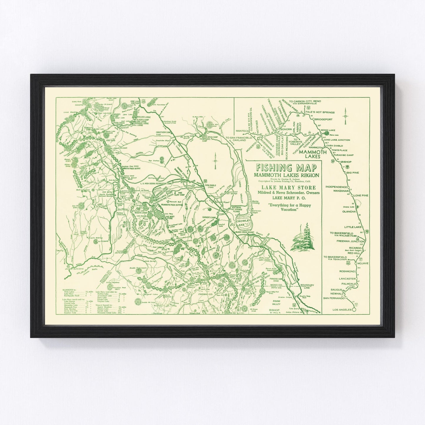 Vintage map of Mammoth Lakes, California, 1930