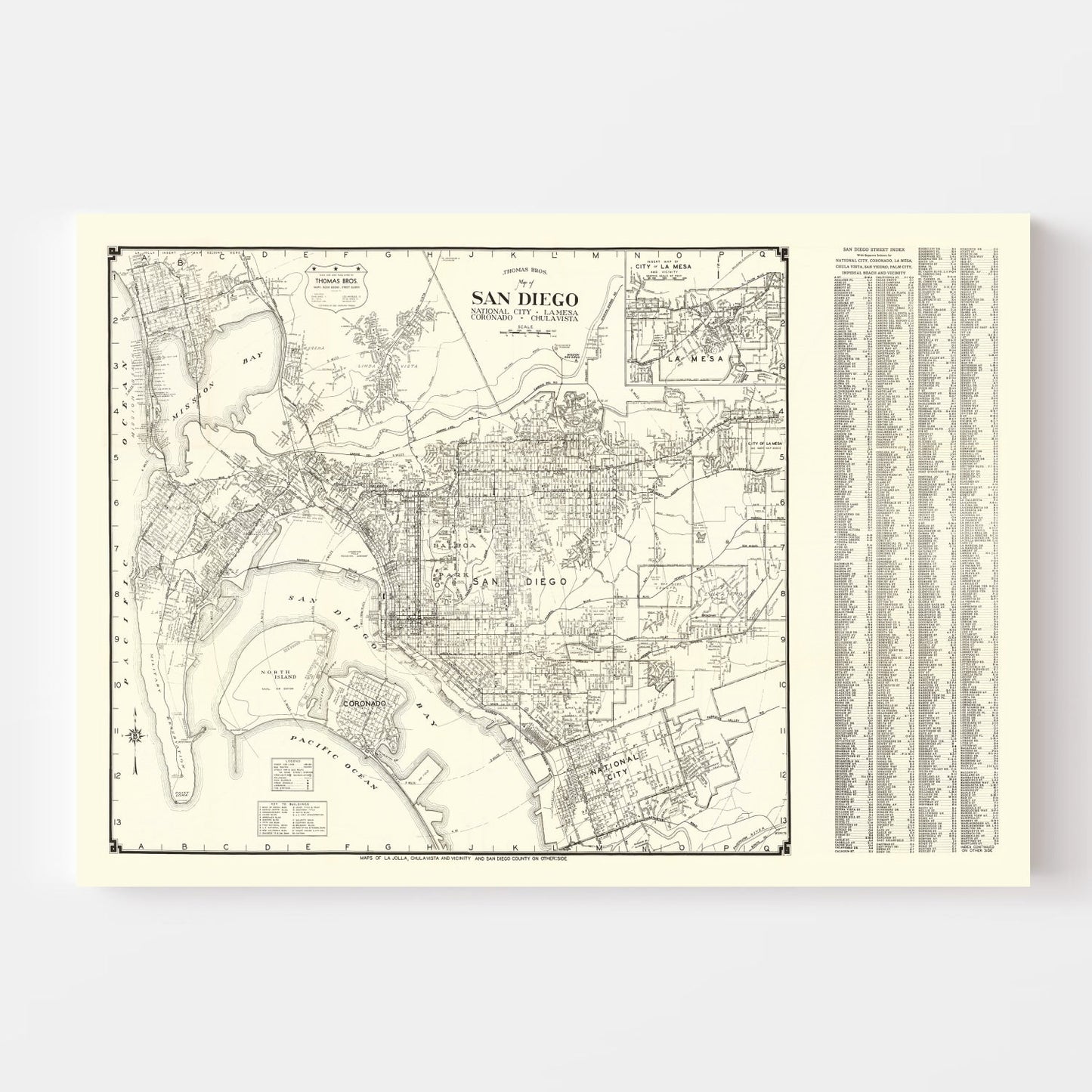 Vintage Map of San Diego, California, 1930