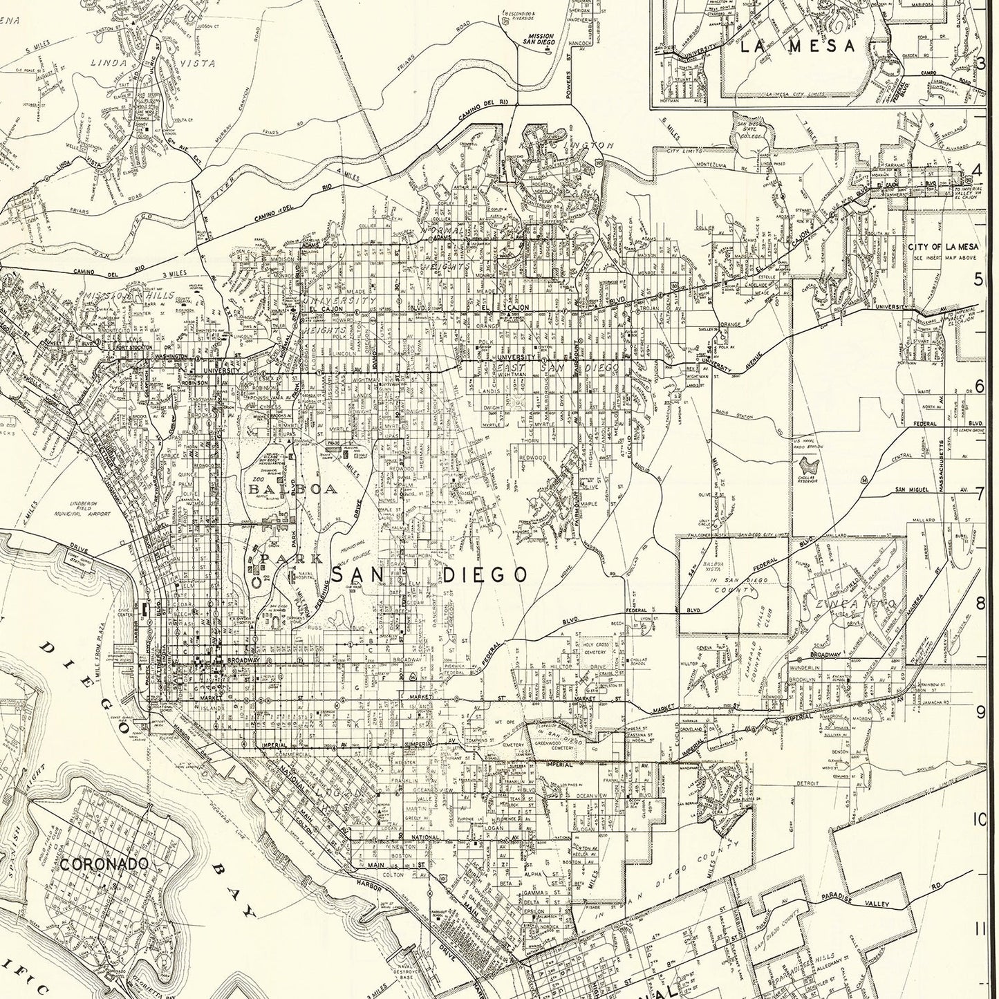 Vintage Map of San Diego, California, 1930