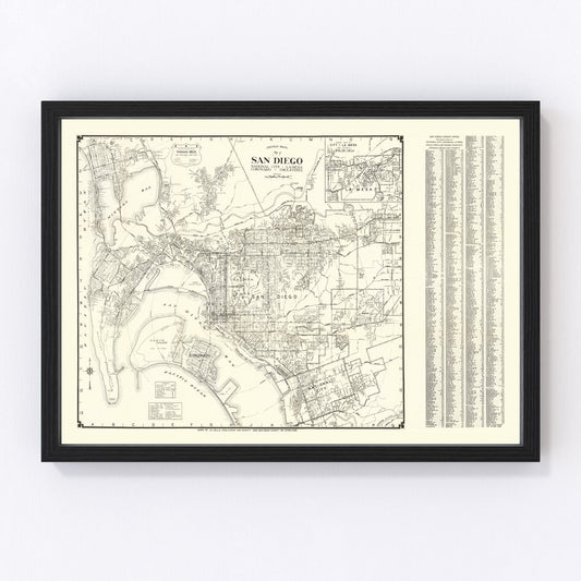 vintage map of San Diego, California, 1930
