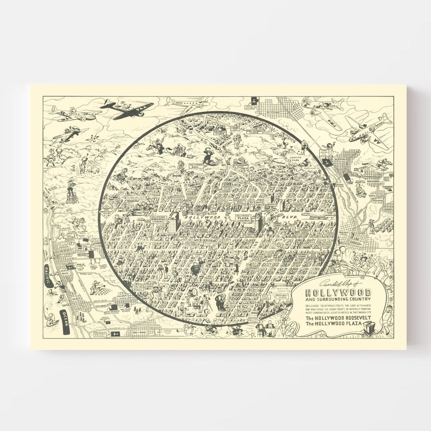 Vintage Map of Hollywood, Los Angeles County, California, 1930