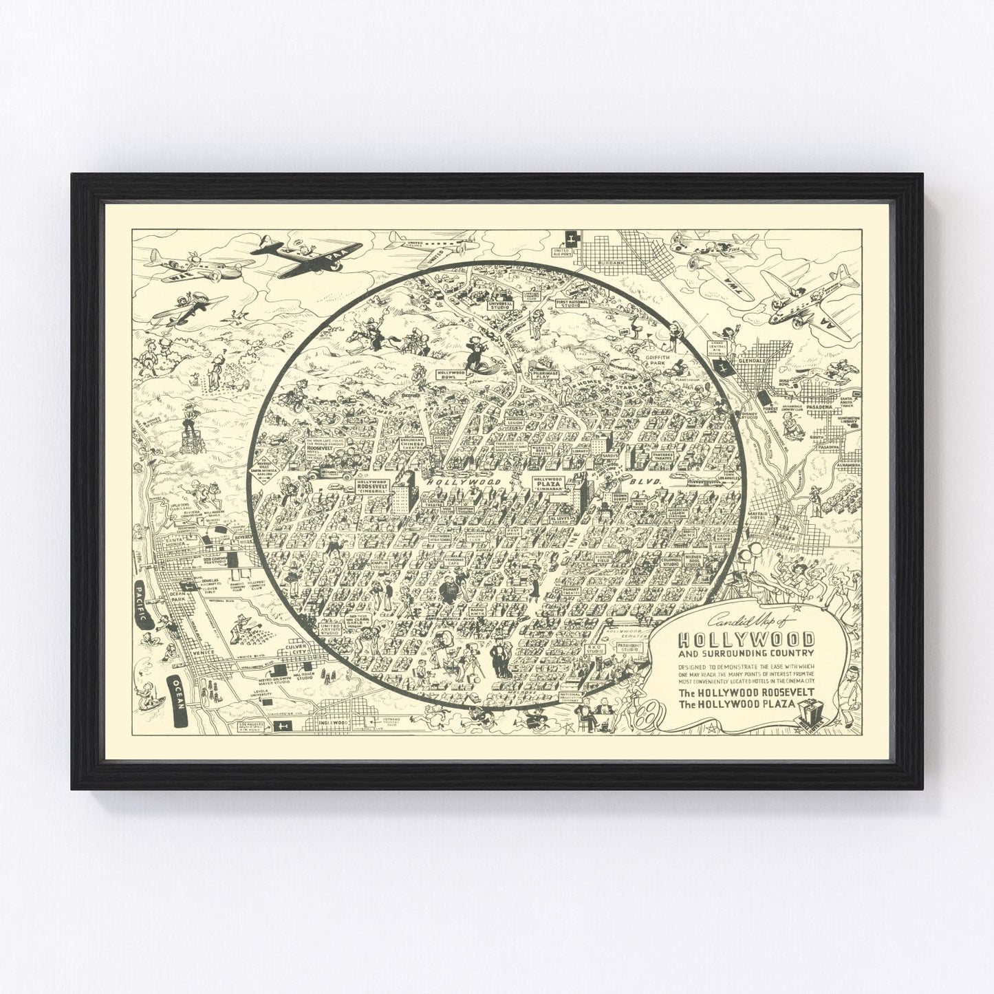 vintage map of Hollywood, California, 1930