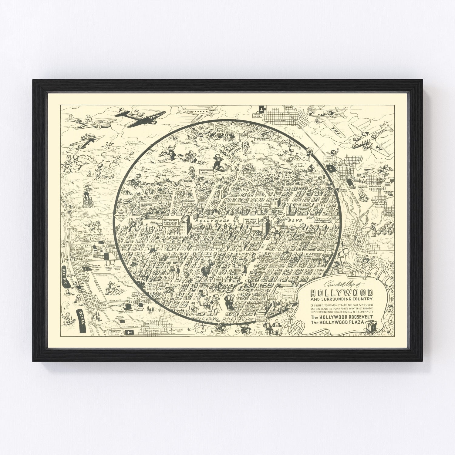 vintage map of Hollywood, California, 1930
