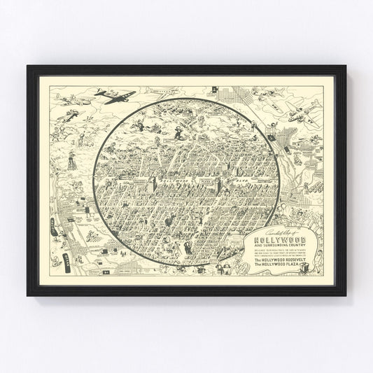 vintage map of Hollywood, California, 1930