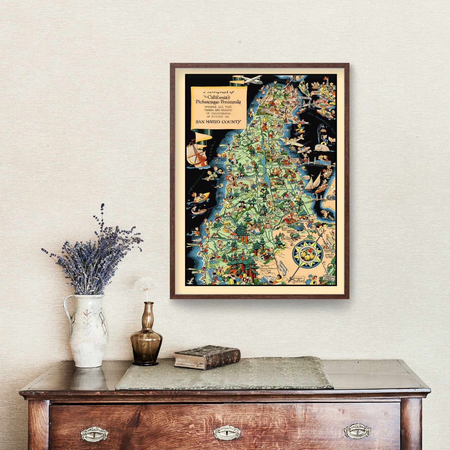 Vintage Map of San Mateo County, California, 1930