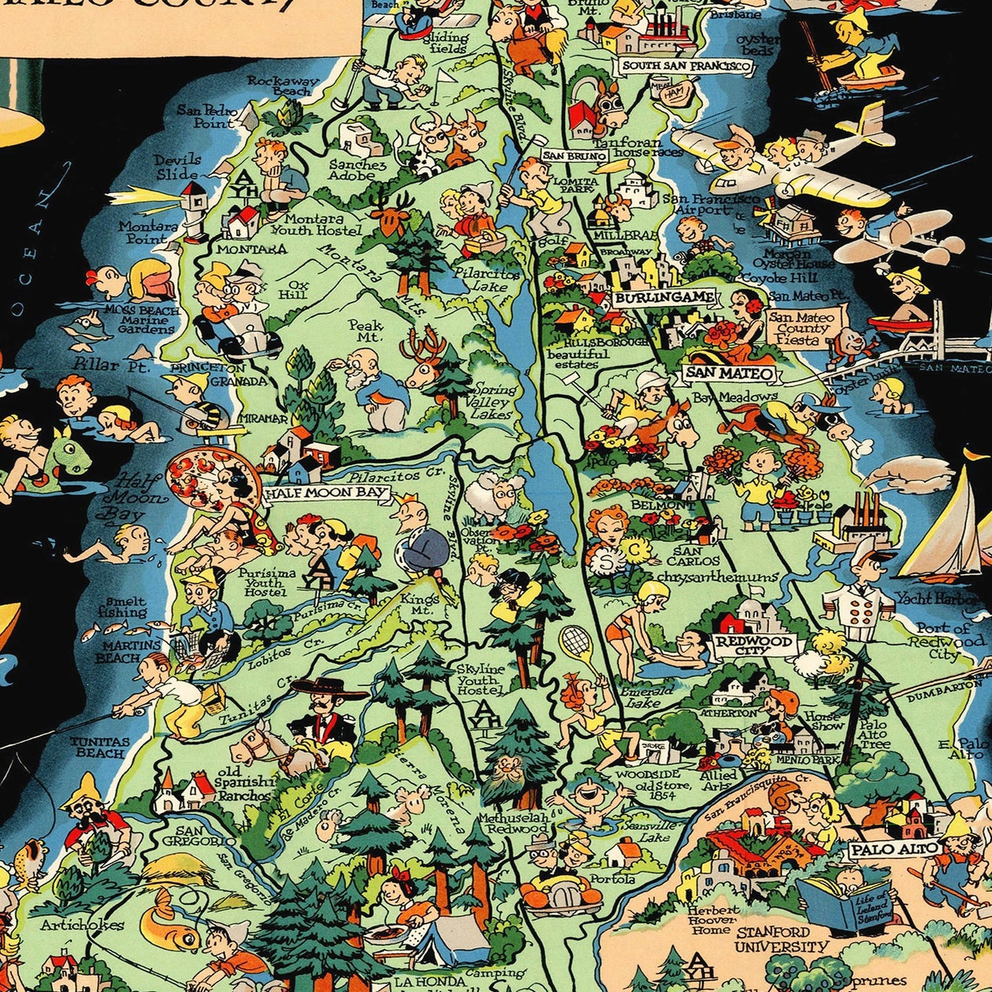 Vintage Map of San Mateo County, California, 1930