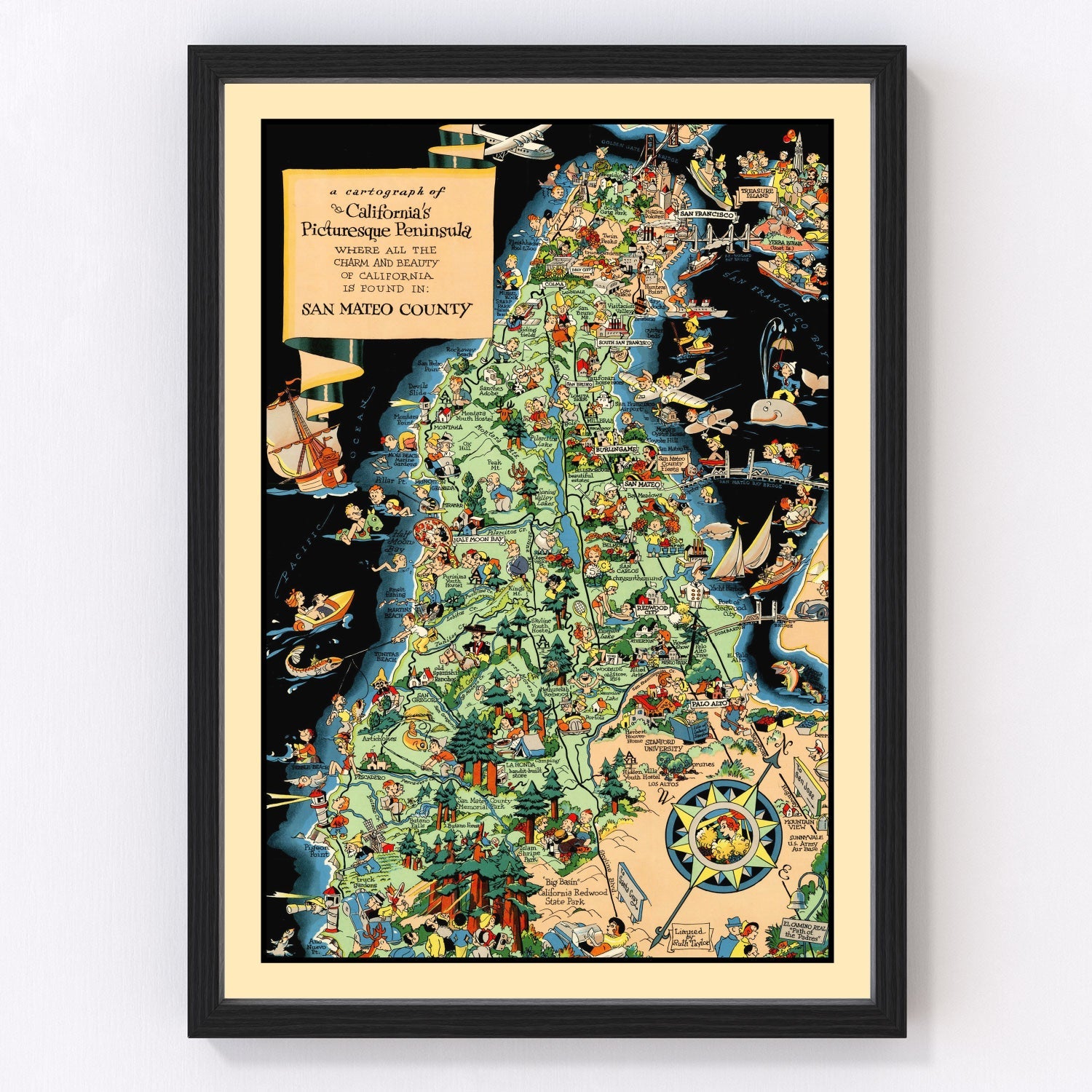 Vintage map of San Mateo County, California, 1930