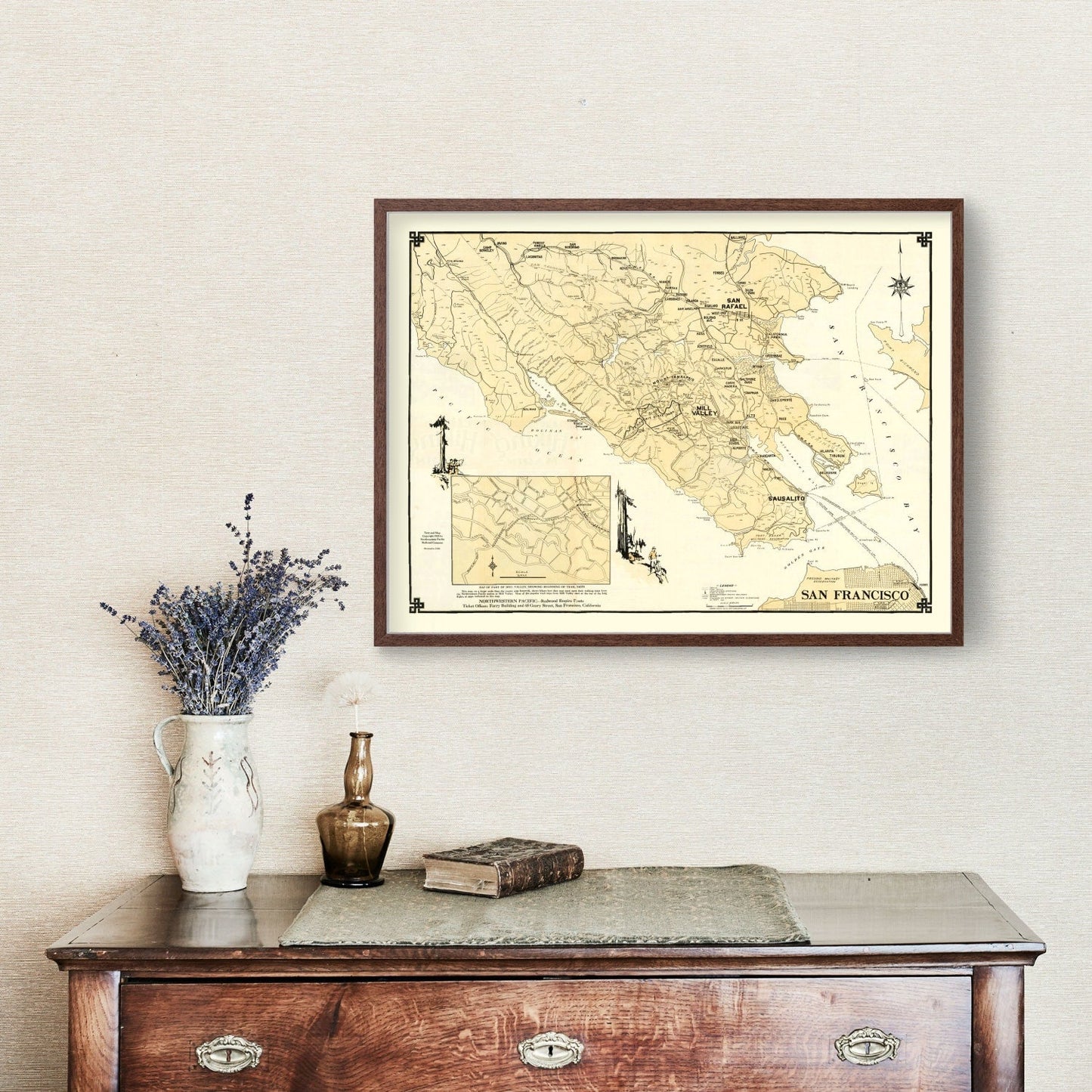 Vintage Map of Marin County, California, 1930