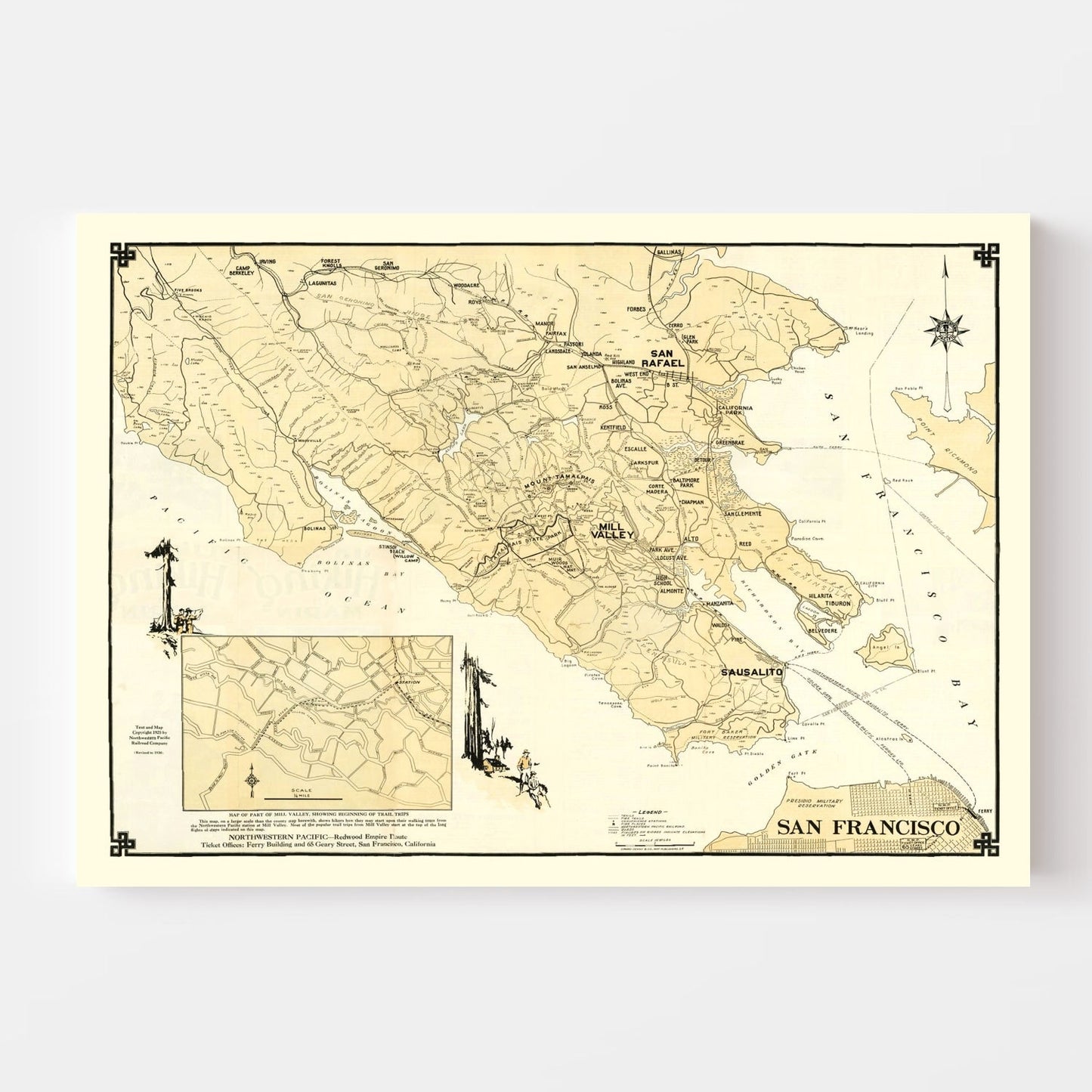 Vintage Map of Marin County, California, 1930