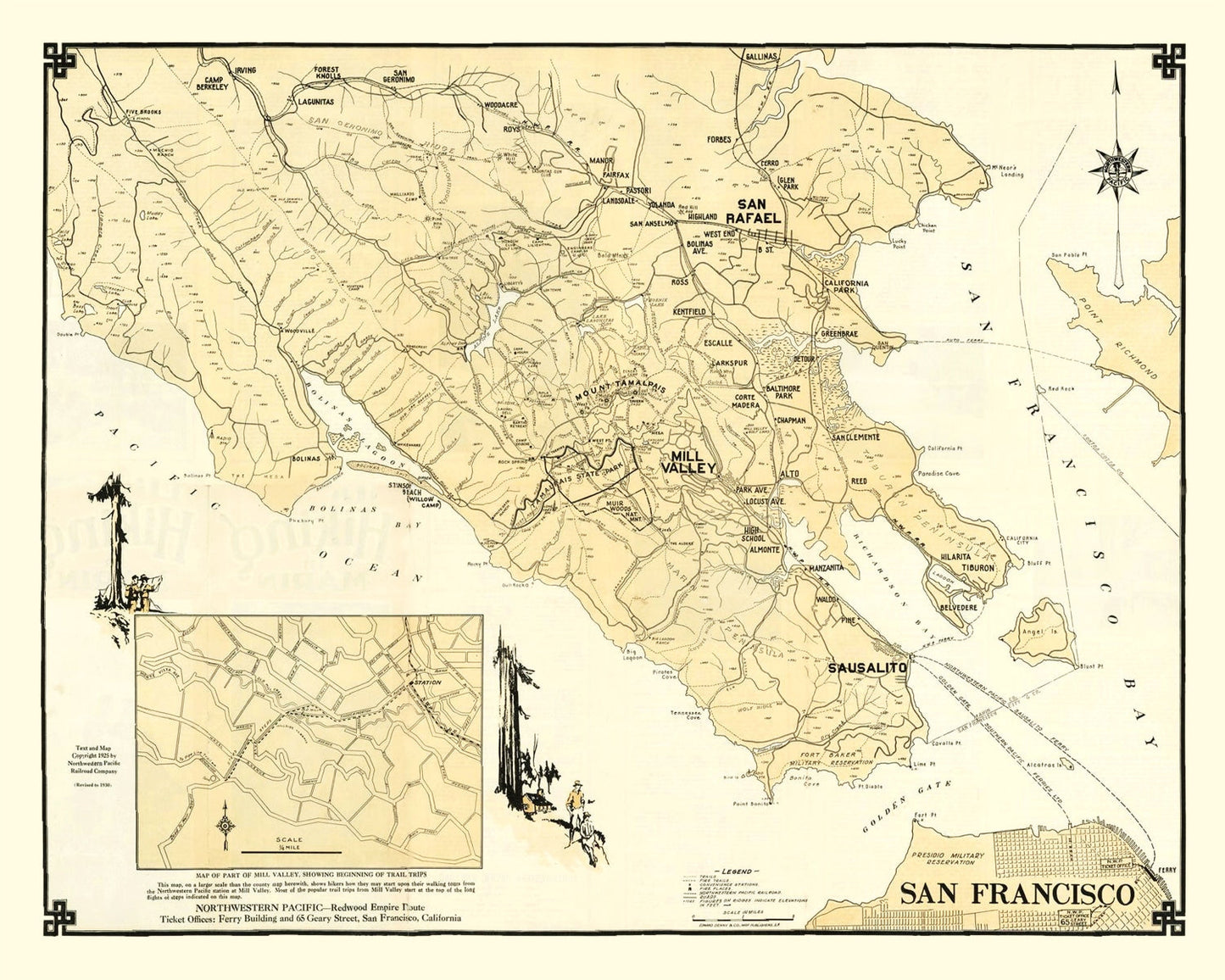 Vintage Map of Marin County, California, 1930