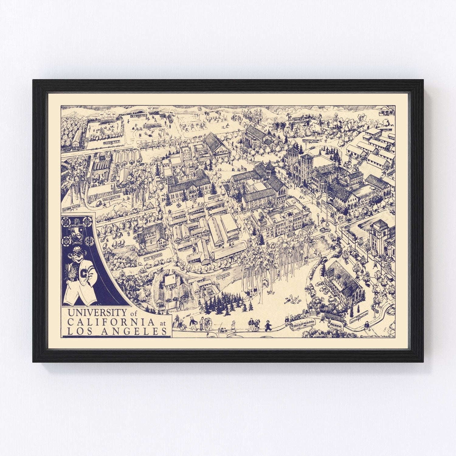 vintage map of Los Angeles near UCLA, California, 1930