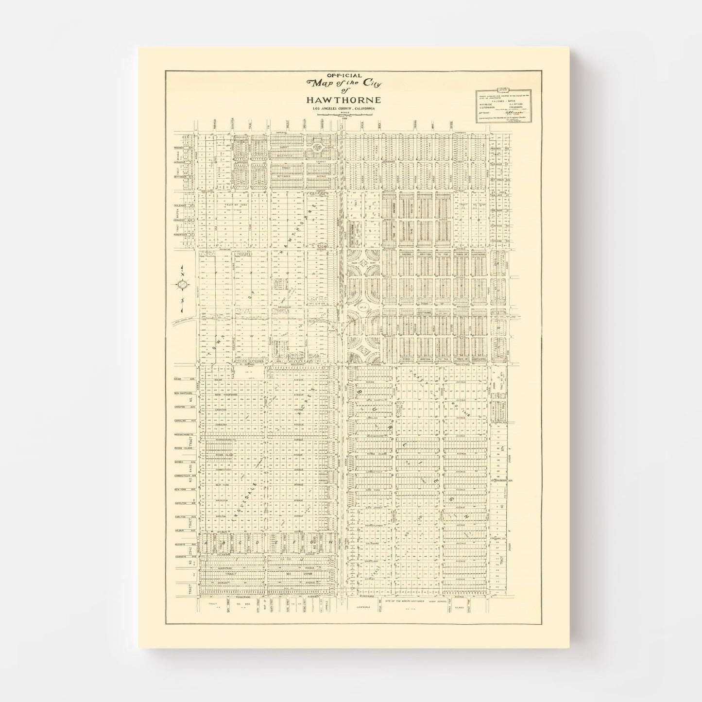 Vintage Map of Hawthorne, California, 1932