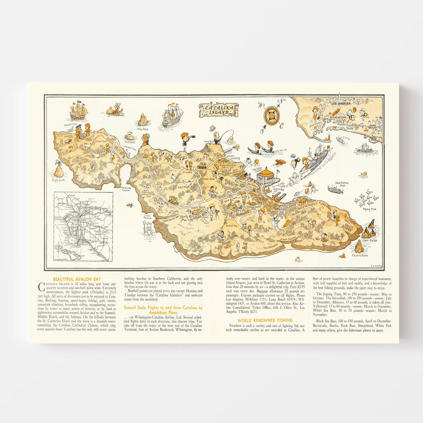 Vintage Map of Catalina Island, California, 1933