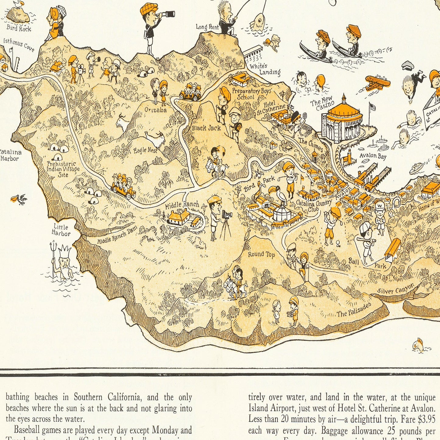 Vintage Map of Catalina Island, California, 1933
