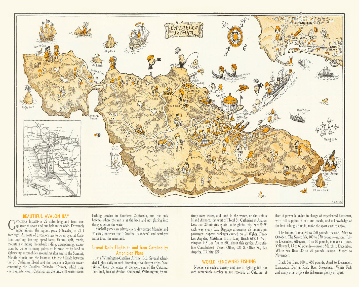 Vintage Map of Catalina Island, California, 1933
