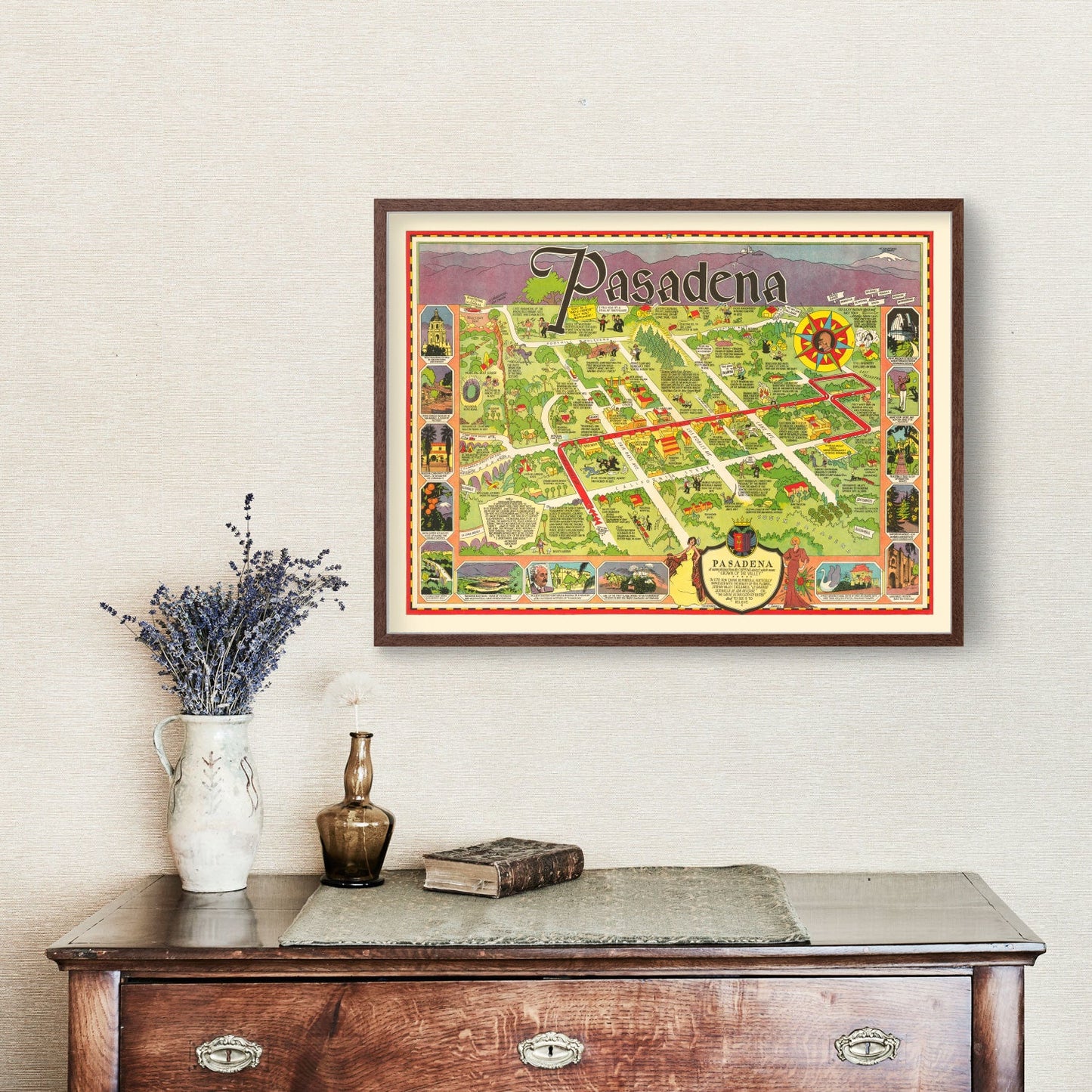 Vintage Map of Pasadena, California, 1933