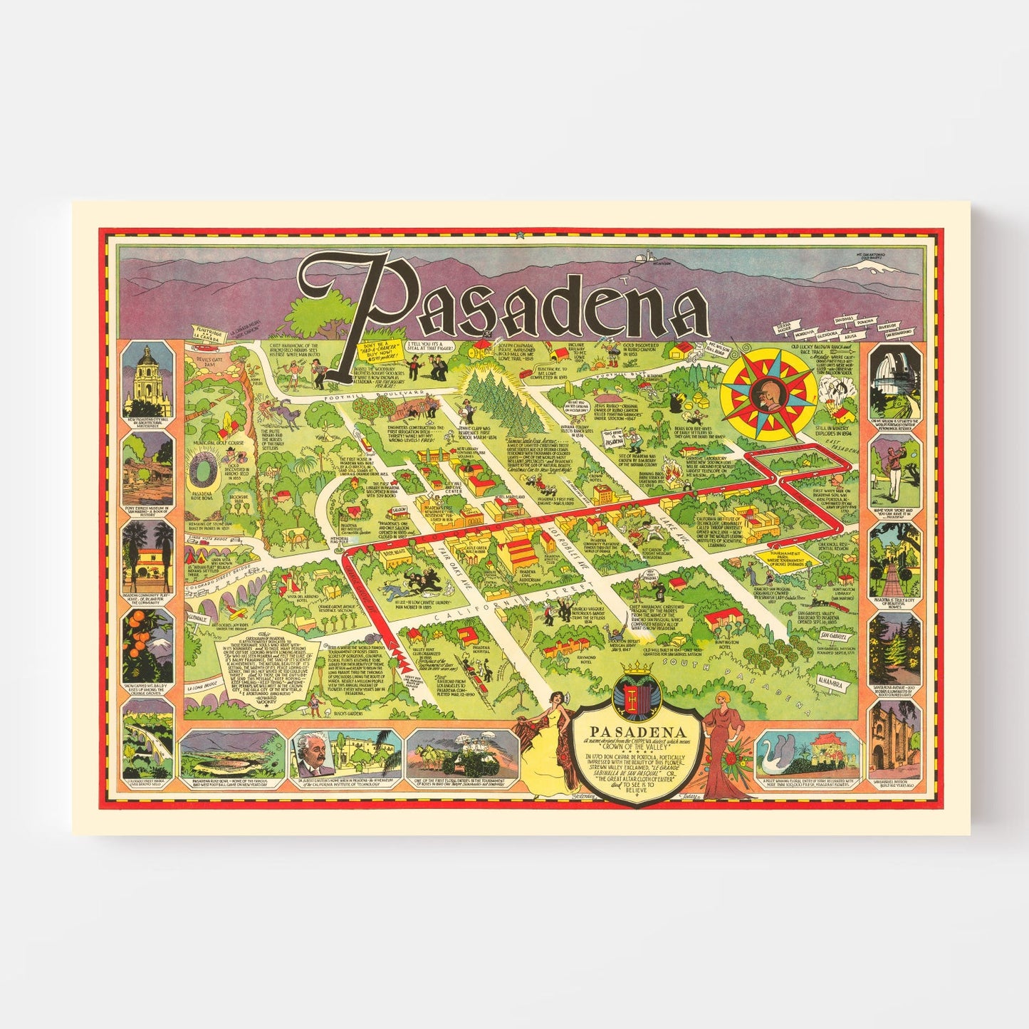 Vintage Map of Pasadena, California, 1933