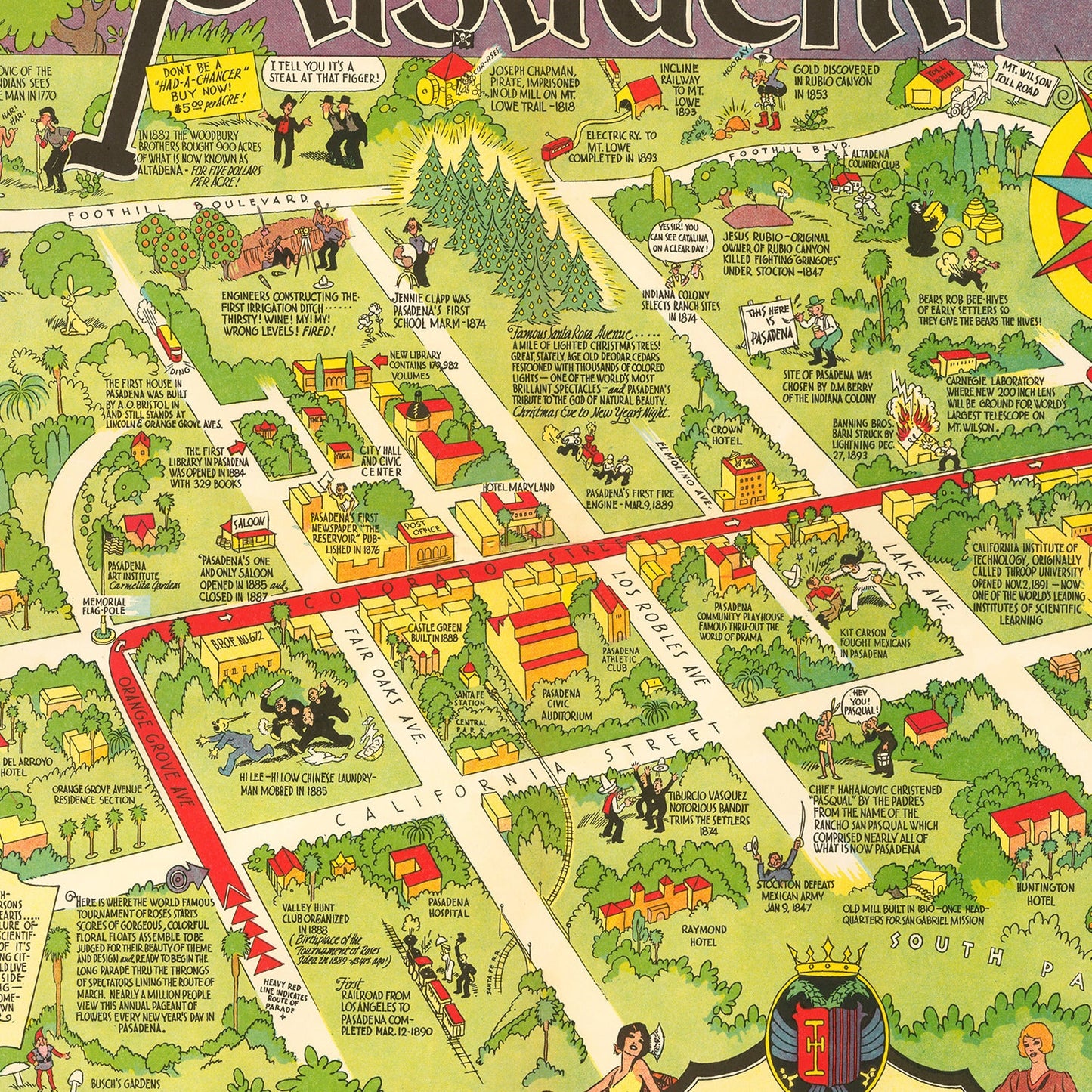 Vintage Map of Pasadena, California, 1933