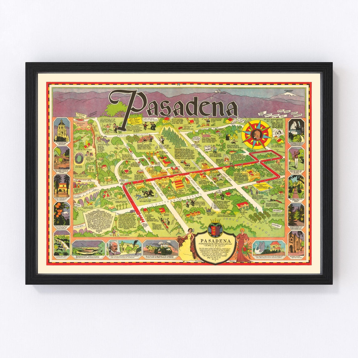 Vintage map of Pasadena, California, 1933