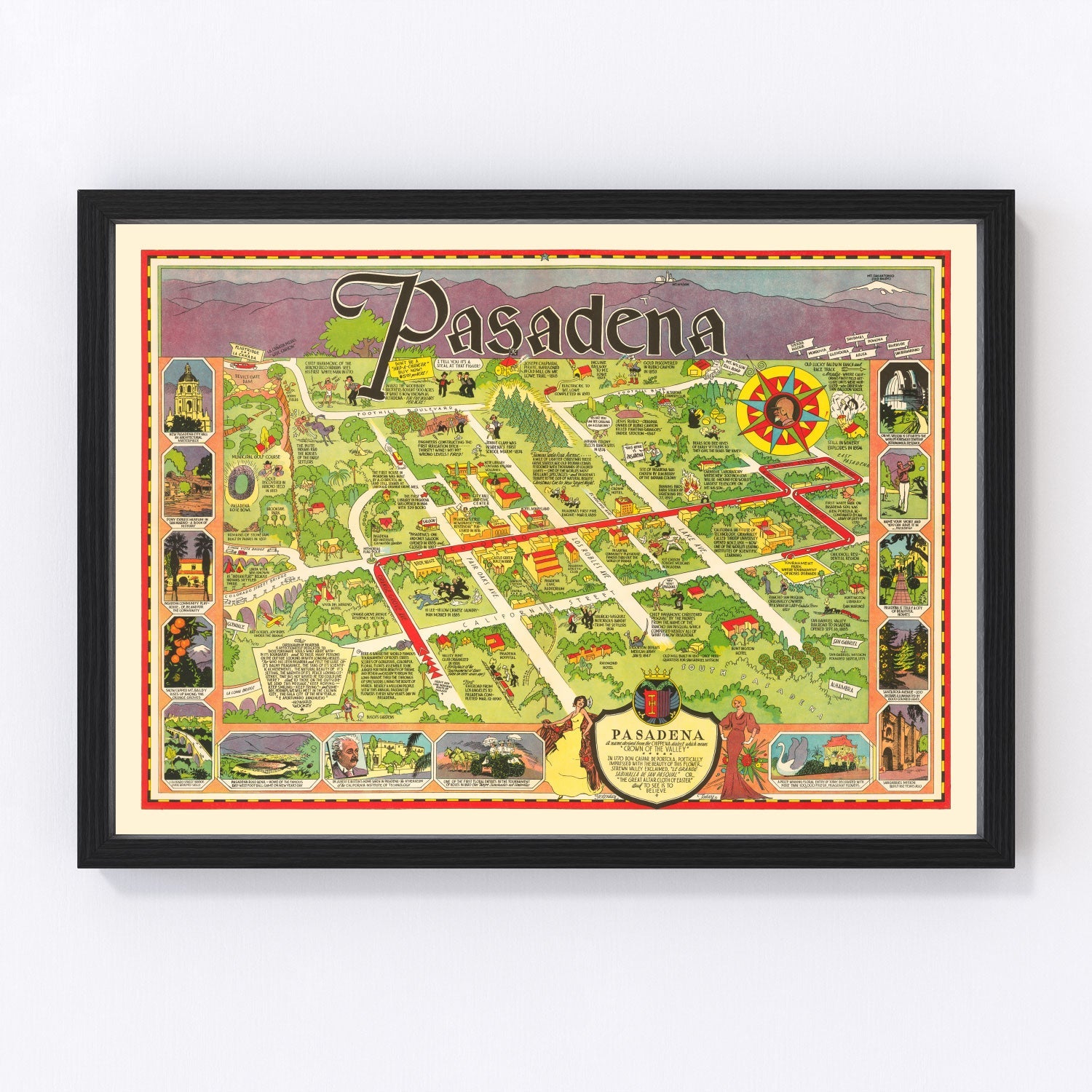 Vintage map of Pasadena, California, 1933