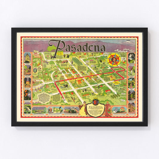Vintage map of Pasadena, California, 1933
