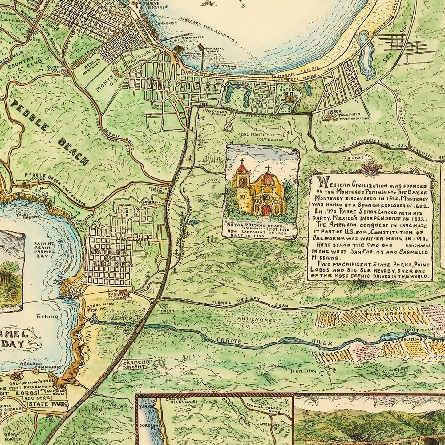 Vintage Map of Monterey, California, 1933