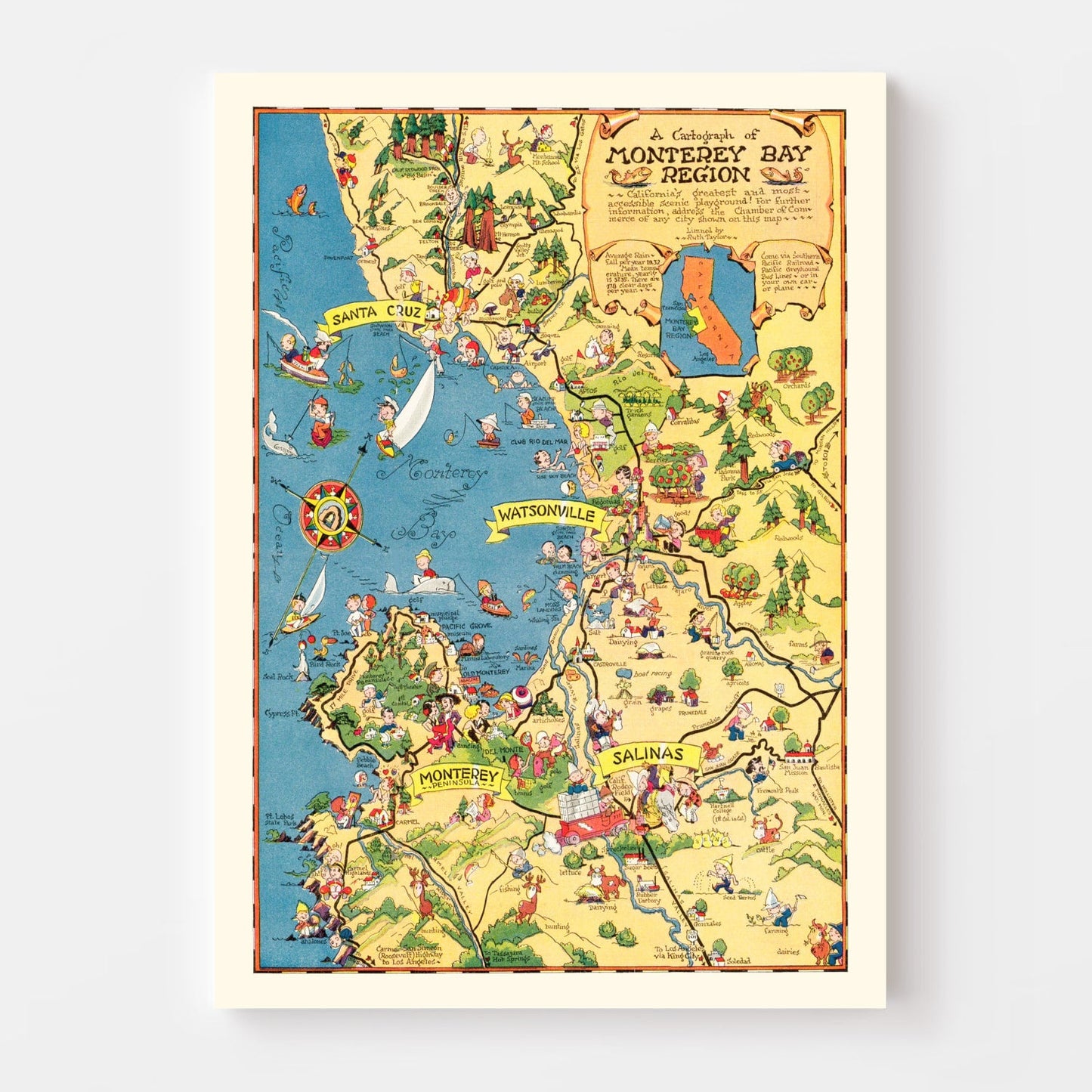 Vintage Map of Monterey County, California, 1933
