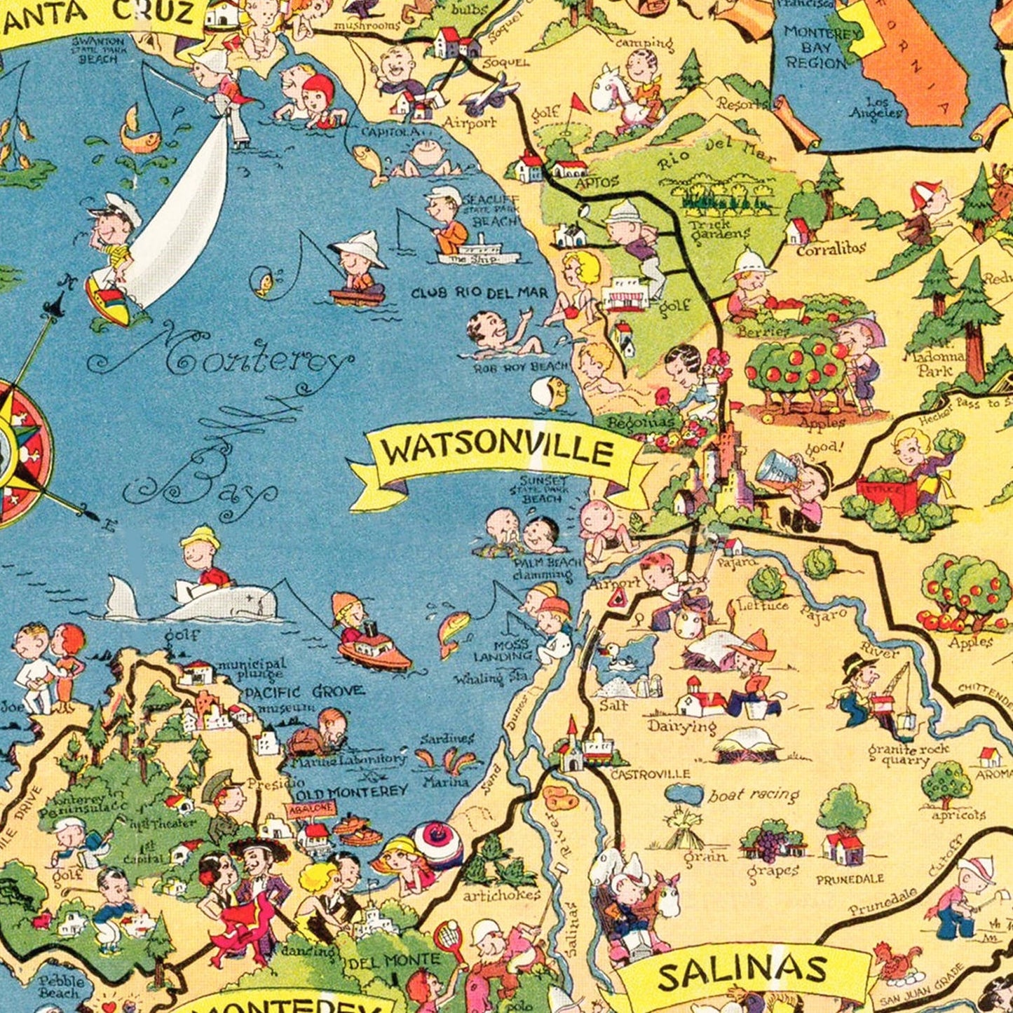 Vintage Map of Monterey County, California, 1933