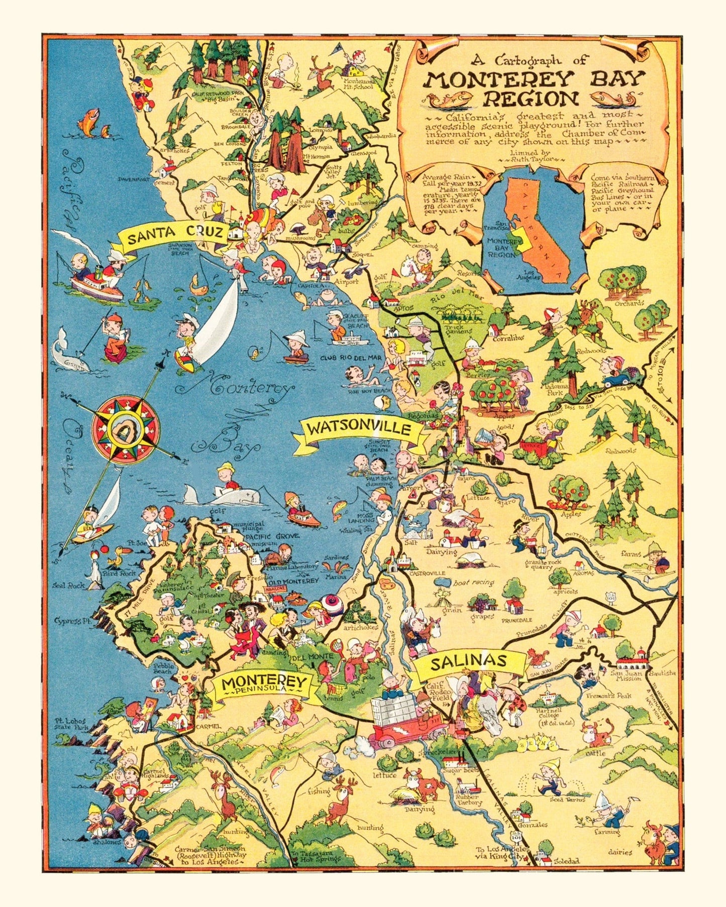 Vintage Map of Monterey County, California, 1933