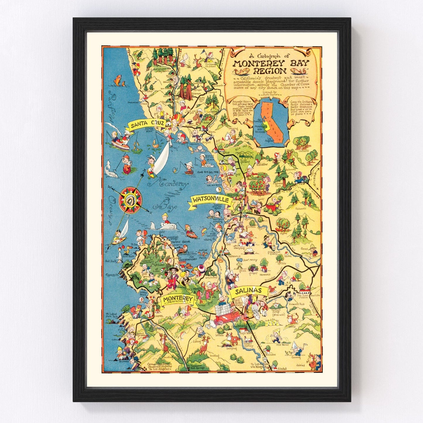 Vintage map of Monterey County, California, 1933