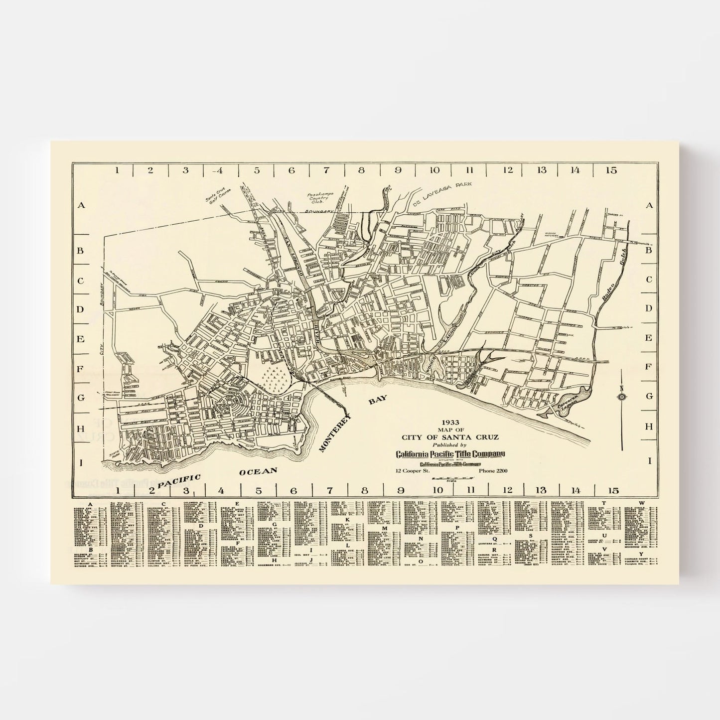 Vintage Map of Santa Cruz, California, 1933