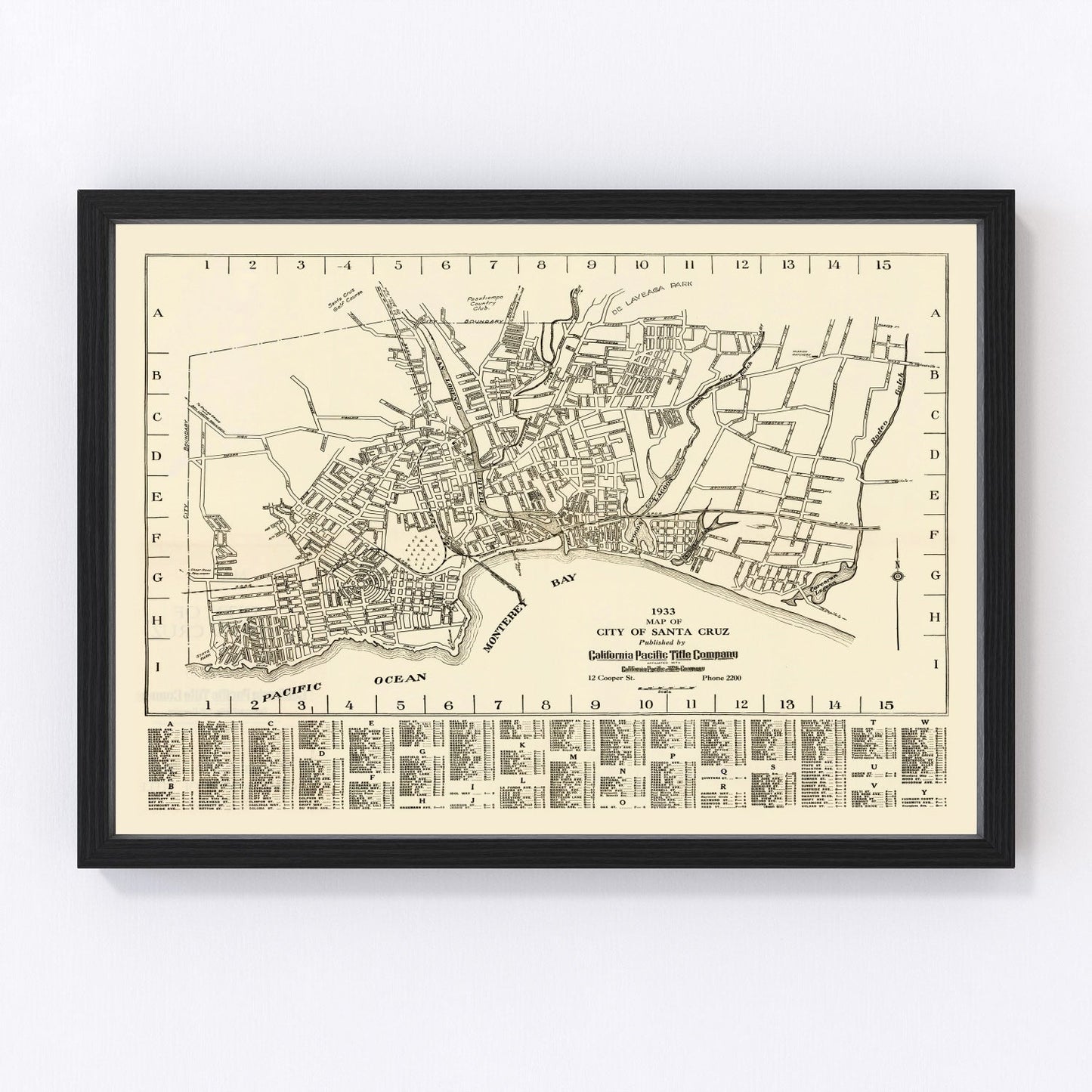 vintage map of Santa Cruz, California, 1933