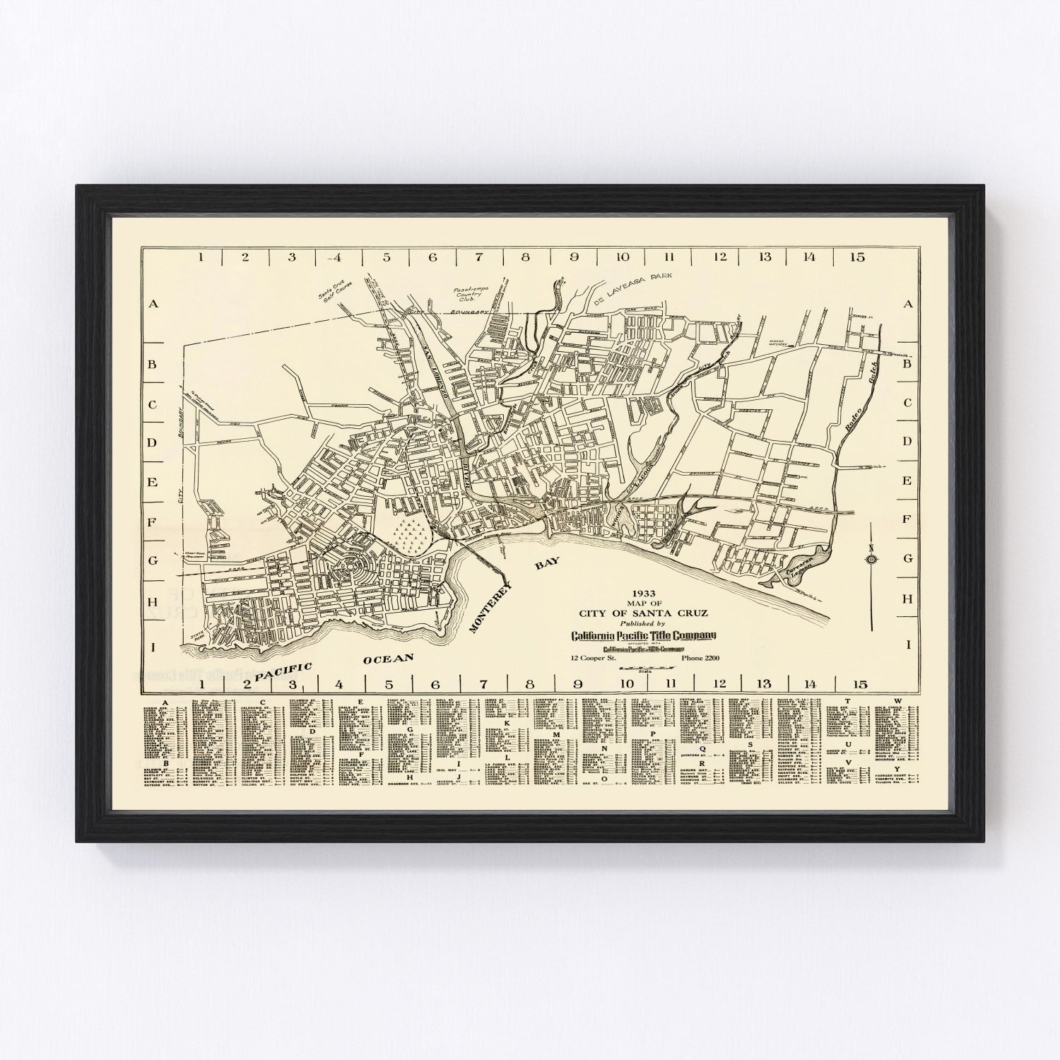 vintage map of Santa Cruz, California, 1933