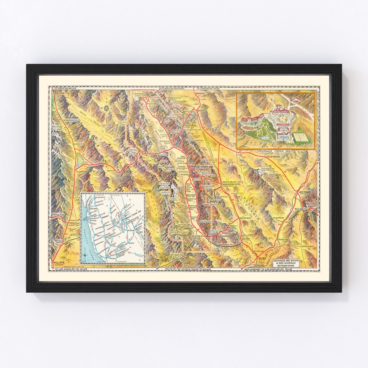 Vintage map of Death Valley, California, 1934