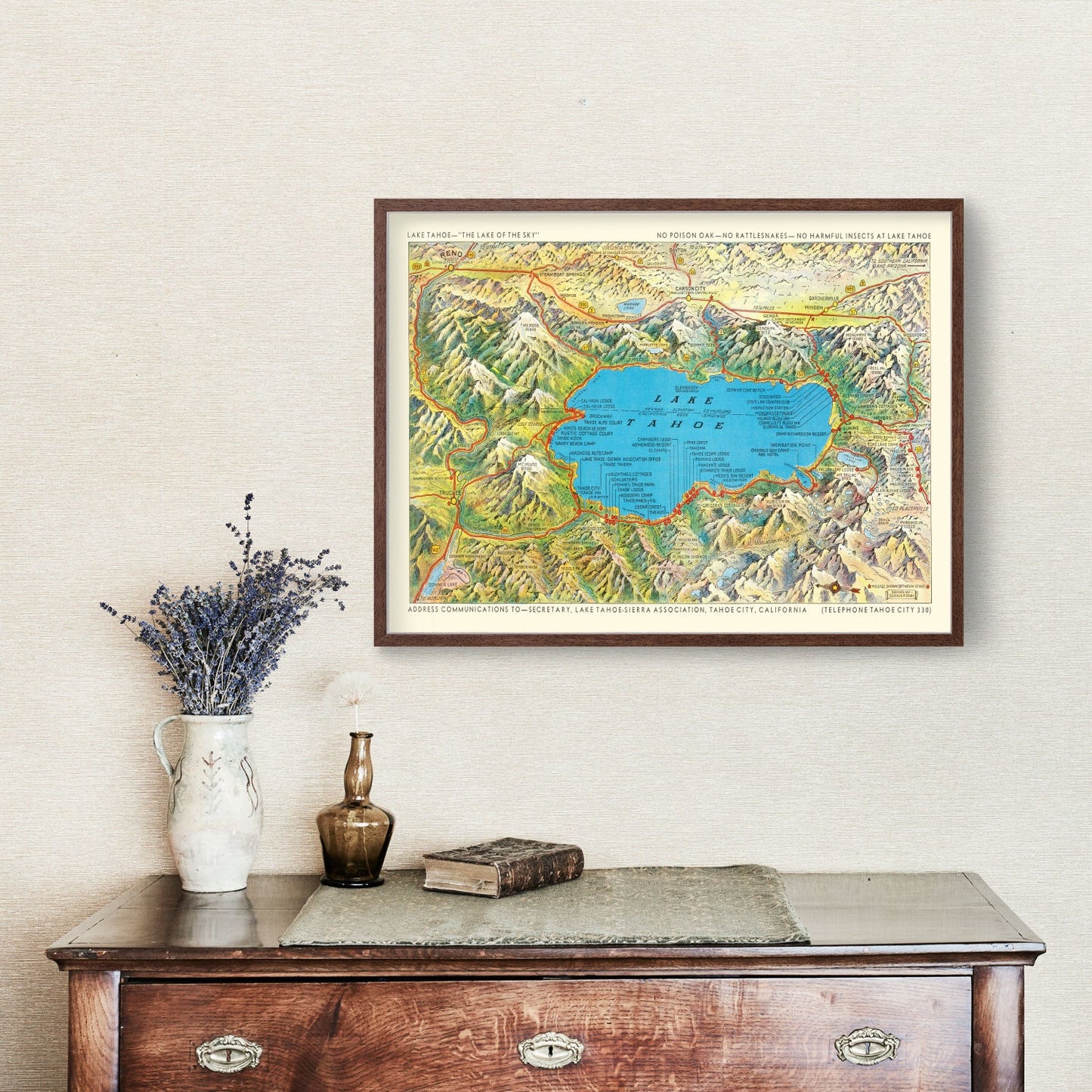 Vintage Map of Lake Tahoe, California, 1935