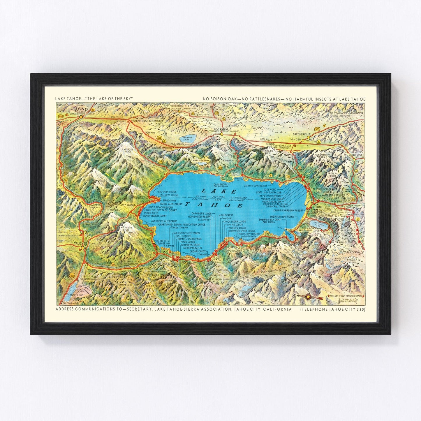 Vintage map of Lake Tahoe, California, 1935