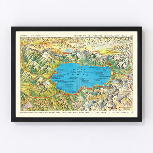 Vintage map of Lake Tahoe, California, 1935