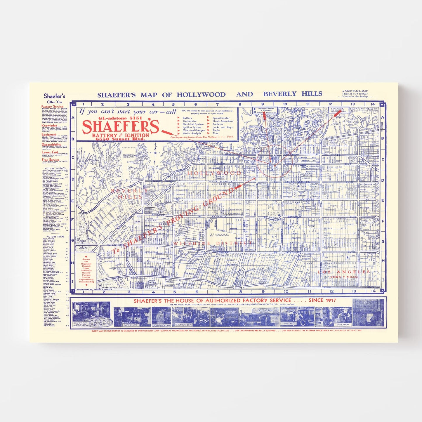 Vintage Map of Hollywood, Los Angeles County, California, 1935