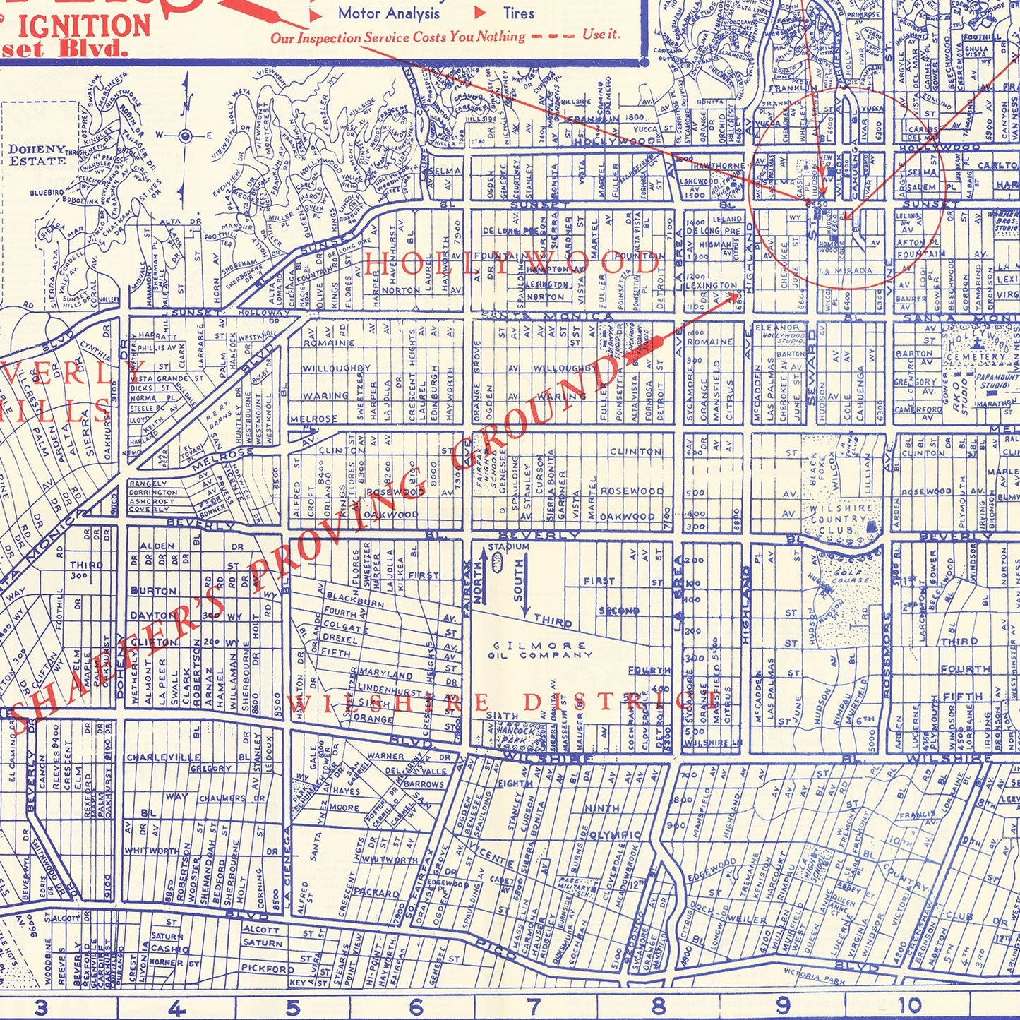 Vintage Map of Hollywood, Los Angeles County, California, 1935