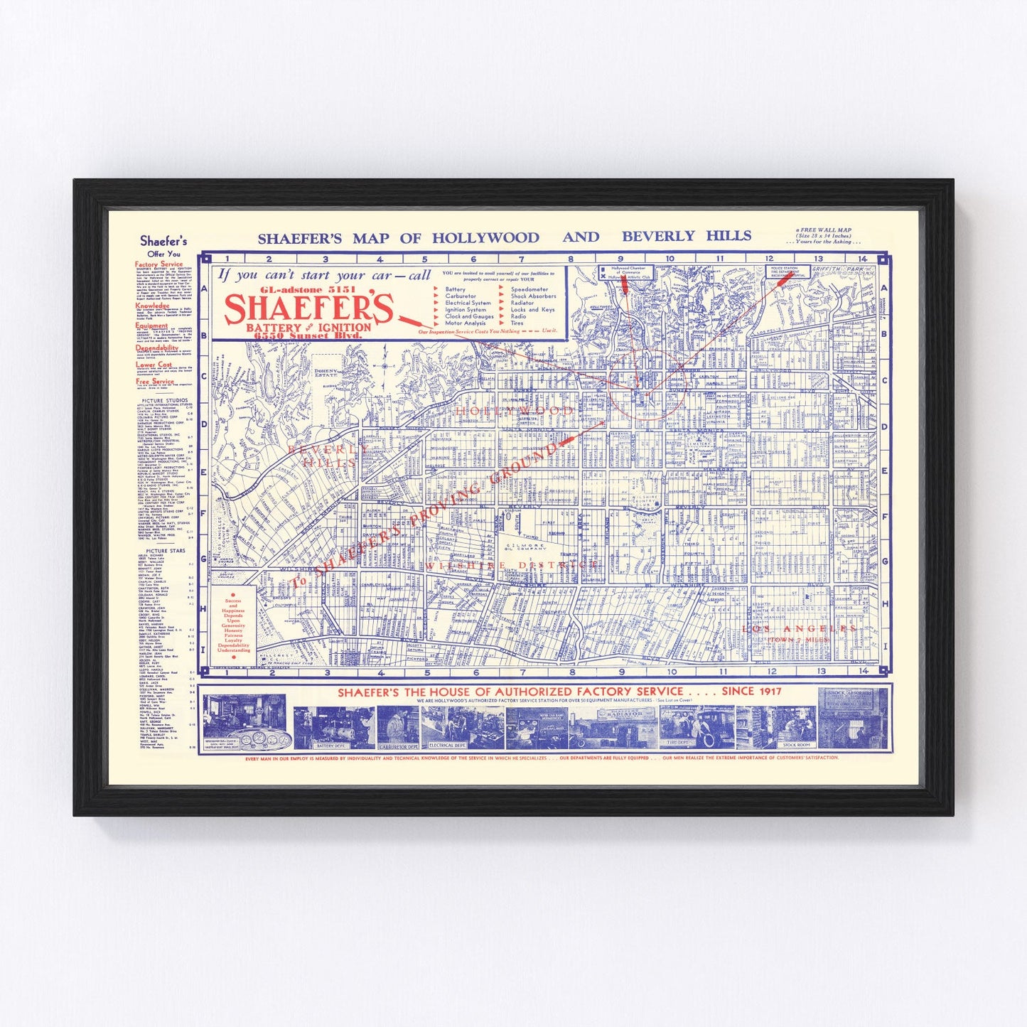vintage map of Hollywood, California, 1935
