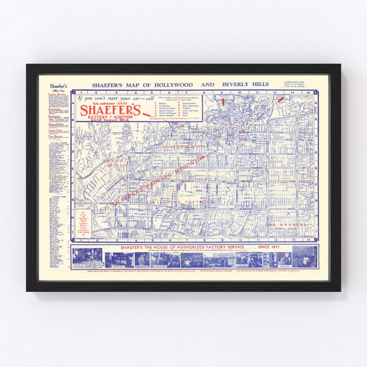 vintage map of Hollywood, California, 1935