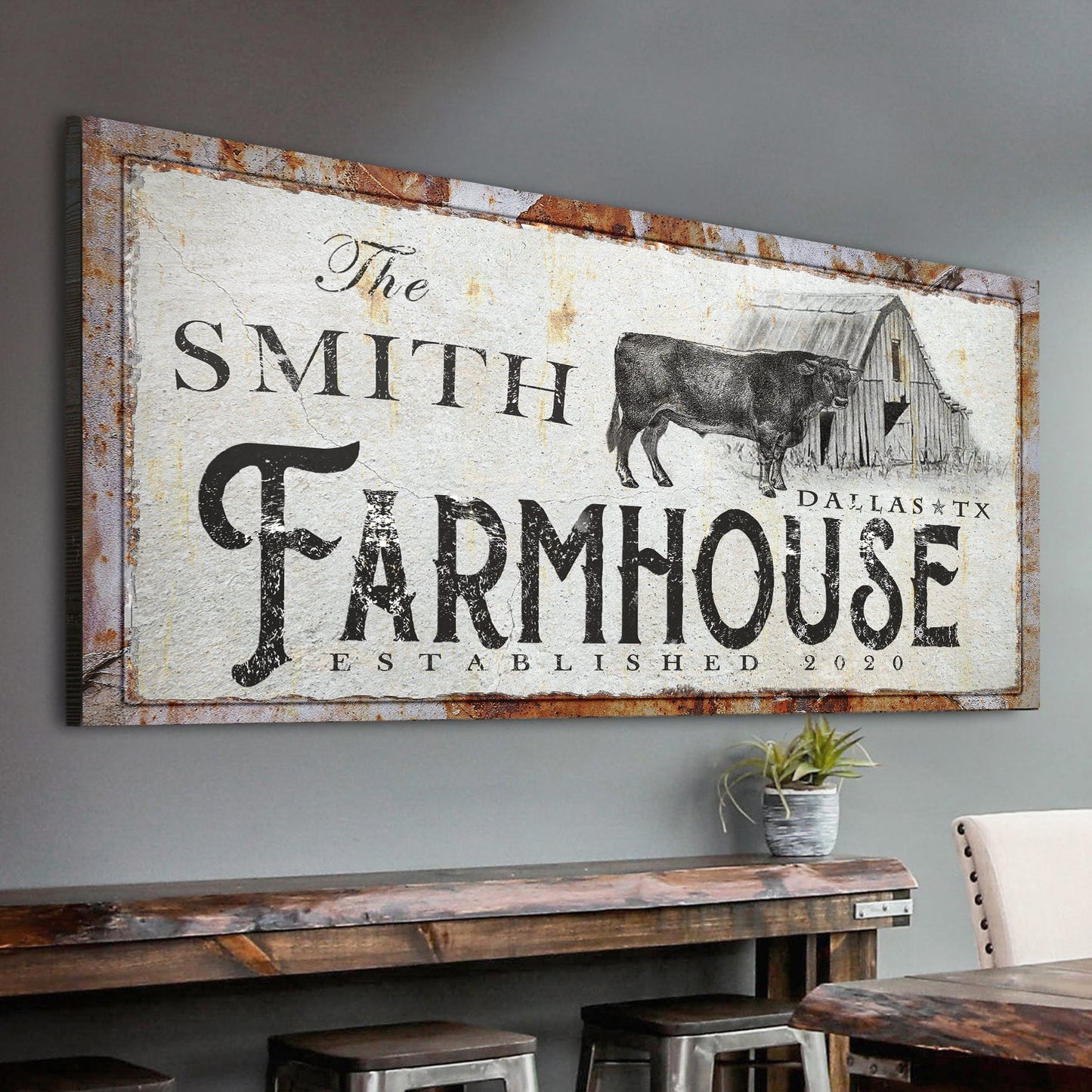 Rustic Farmhouse Sign Personalized Canvas Wall Art