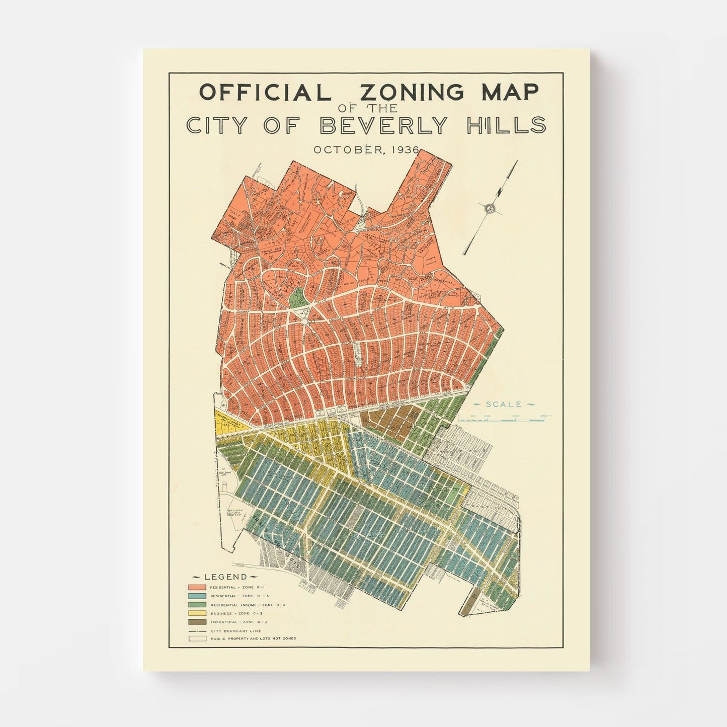 Vintage Map of Beverly Hills, California, 1936