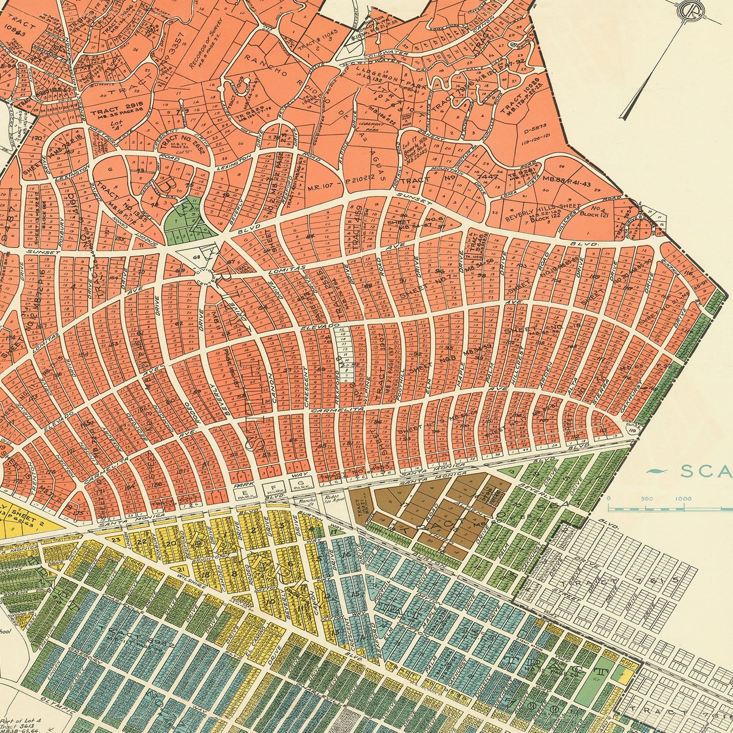 Vintage Map of Beverly Hills, California, 1936