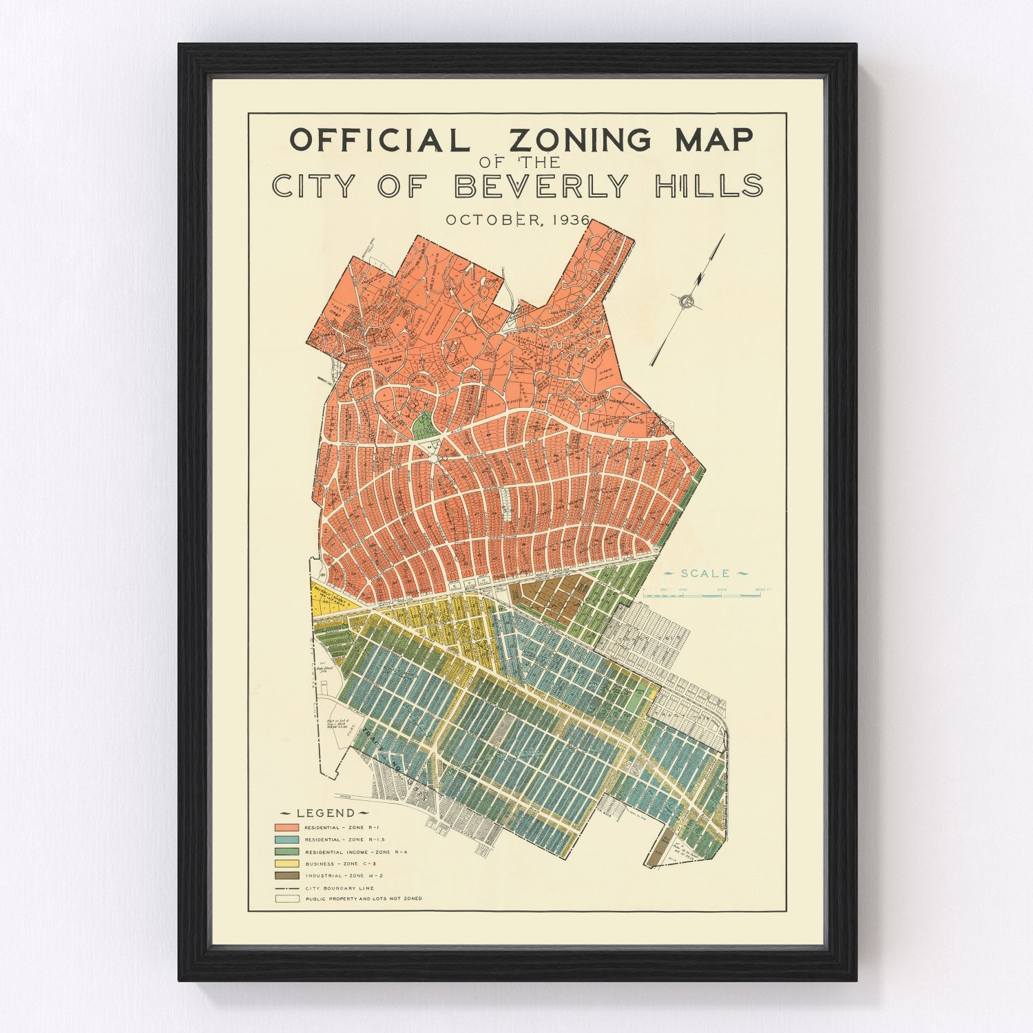 Vintage map of Beverly Hills, California, 1936