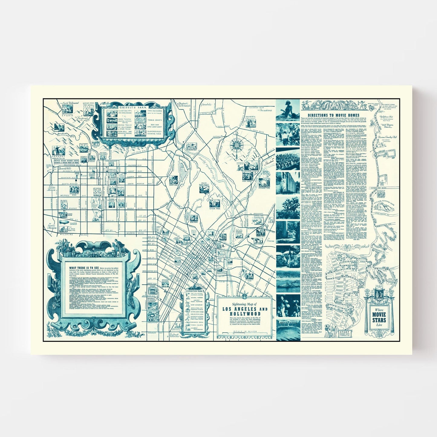 Vintage Map of Hollywood, Los Angeles County, California, 1937