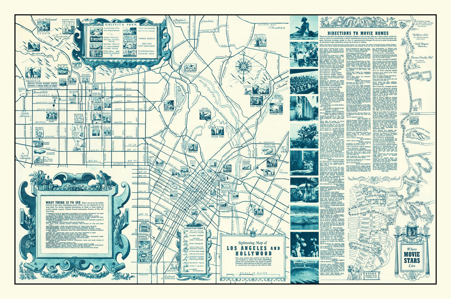 Vintage Map of Hollywood, Los Angeles County, California, 1937