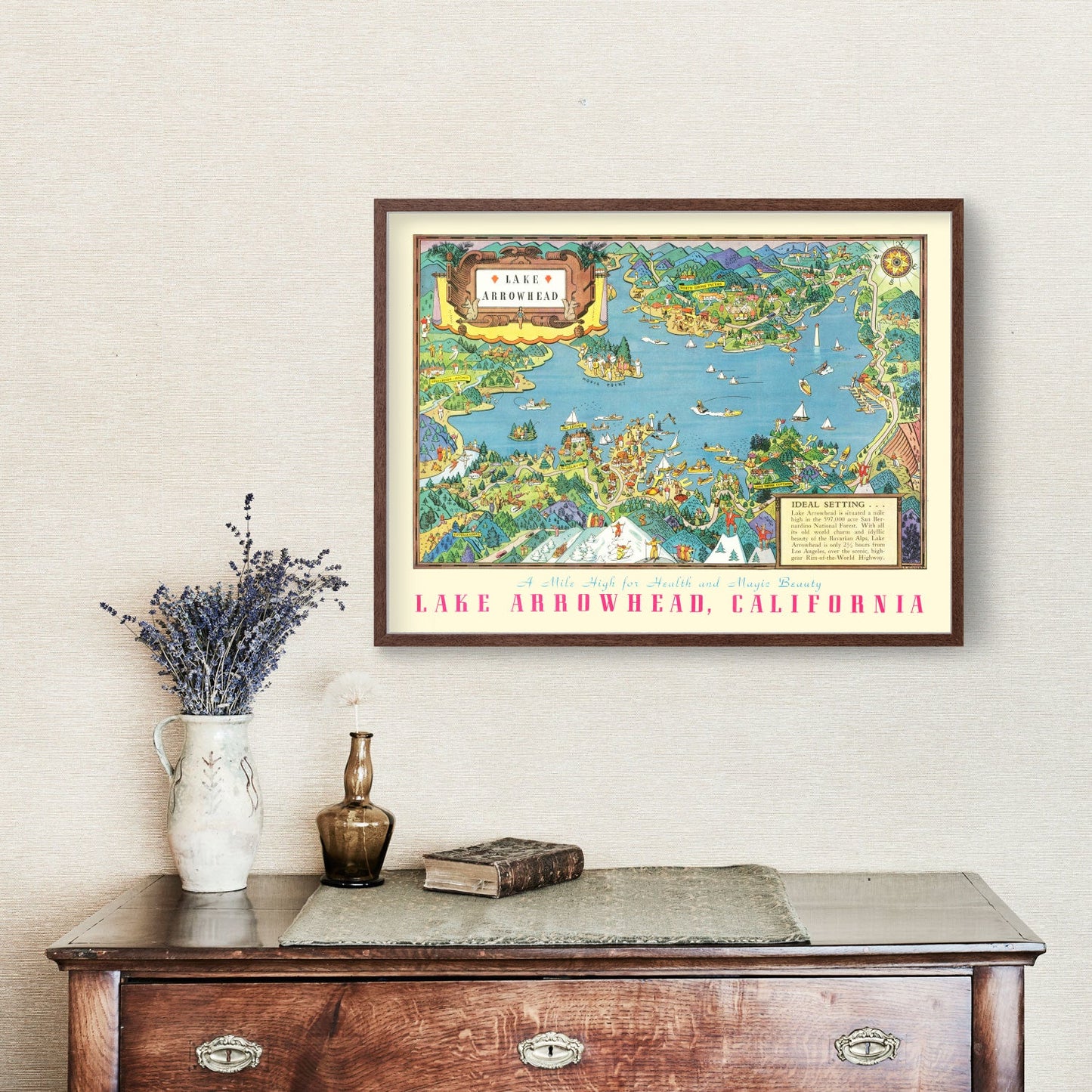 Vintage Pictorial Map of Lake Arrowhead, California, 1938