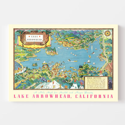 Vintage Pictorial Map of Lake Arrowhead, California, 1938