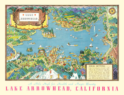 Vintage Pictorial Map of Lake Arrowhead, California, 1938